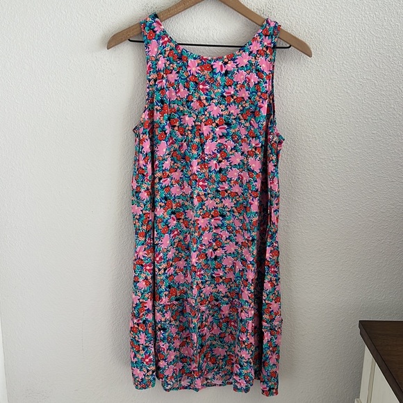 LOFT Floral Bright Dress Coastal Boho Tie Back Medium Petite - Picture 1 of 9